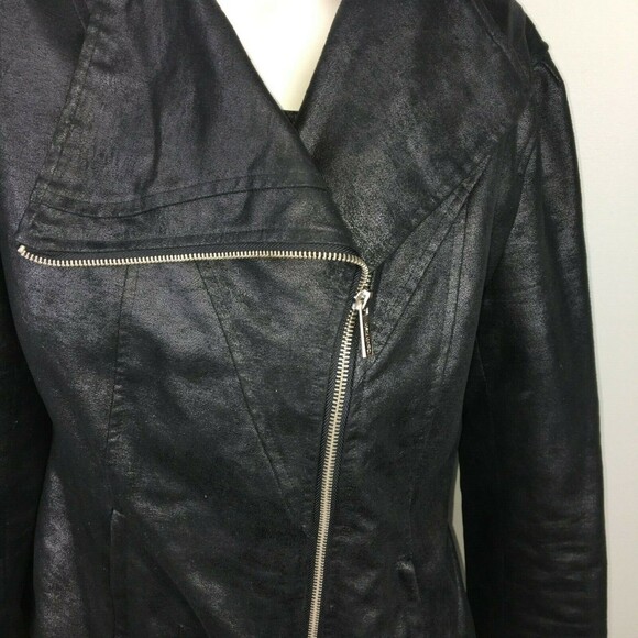 Calvin Klein Black Metallic Moto Micro Suede Jacket Motorcycle Zip Up Blazer S - Picture 2 of 9